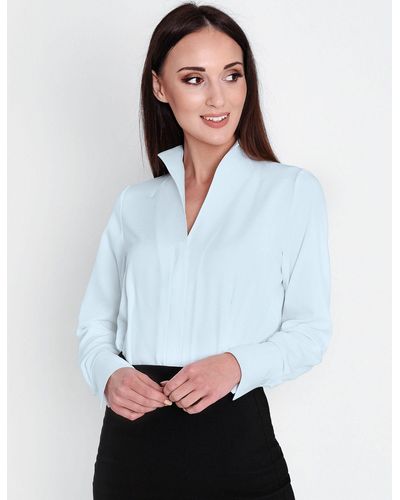 HEVENTON Klassische Business-Bluse mit Kelchkragen, bügelleicht - Blau