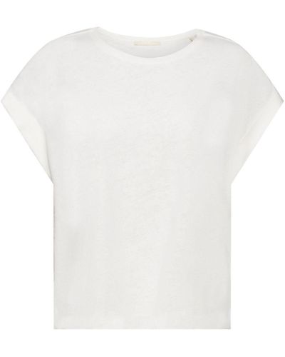 Edc By Esprit T-Shirt aus Baumwoll-Leinen-Mix (1-tlg) - Weiß
