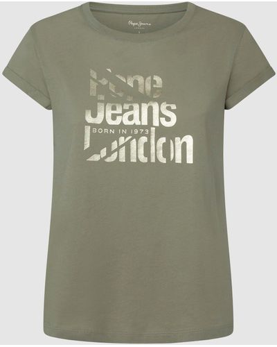 Pepe Jeans T-Shirt ENOLA mit metallischem Logoprint - Grün