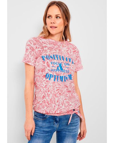 Cecil T-Shirt mit Alloverdruck und Statement - Pink