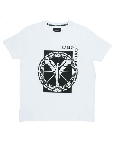 carlo colucci T-Shirt Block Logo Print (1-tlg) - Weiß