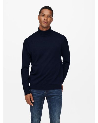 Only & Sons Strickpullover Polo Langarm Shirt Basic Pullover ONSWYLER 5619 in Dunkelblau