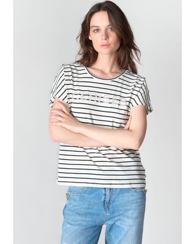 Le Temps Des Cerises T-Shirt LILAS in gestreiftem Design - Grau