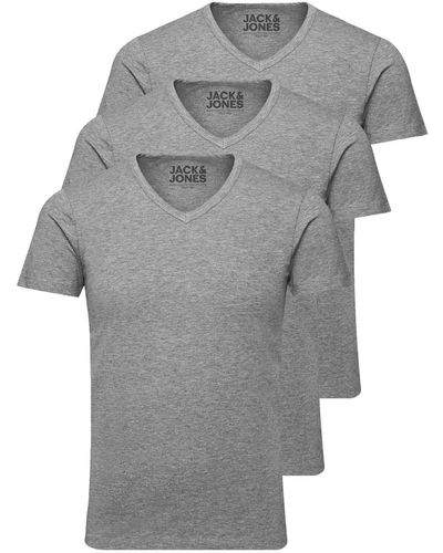 Jack & Jones T-Shirt Basic V-Neck (3-tlg., 3er Pack) etwas länger geschnitten, nicht zu kurz - Grau