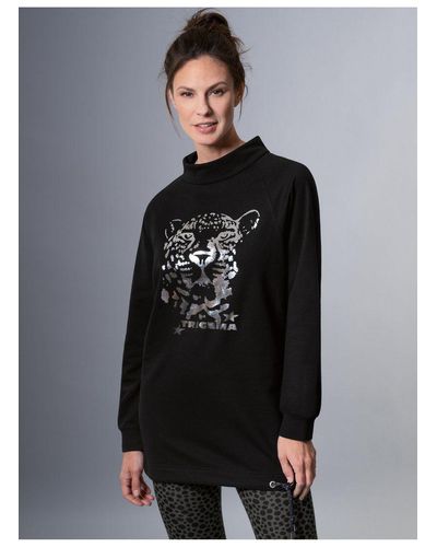 Trigema Sweatshirt Longshirt mit schimmerndem Leo-Print - Grau