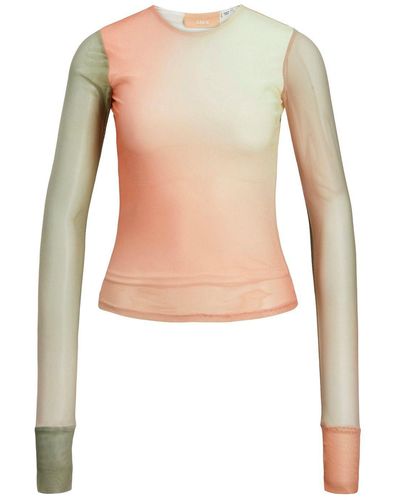 Jack & Jones Blusentop JXMELANIE LS MESH TOP WVN - Weiß