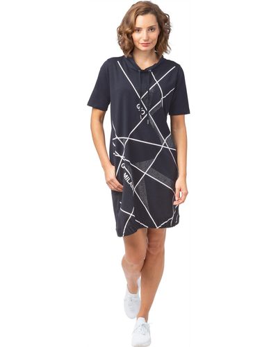 Gio Milano Shirtkleid Kleid mit abstraktem Druck und dezentem Strassbesatz - Schwarz