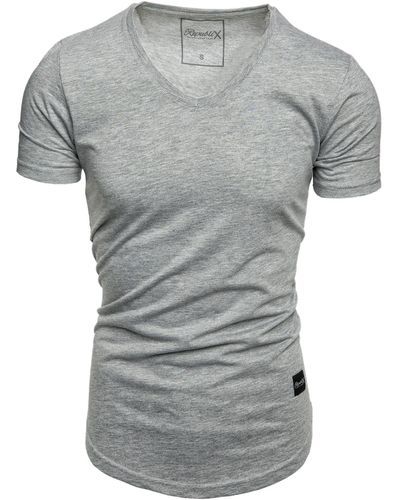 REPUBLIX T- BRANDON Oversize Basic Shirt mit V-Ausschnitt - Grau