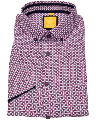 Redmond Kurzarmhemd leicht tailliert Button-Down-Kragen Kontrastknöpfe - Lila