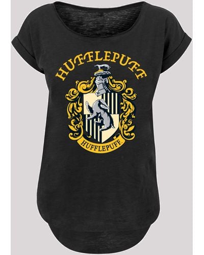 F4NT4STIC Kurzarmshirt Harry Potter Hufflepuff Weiß Tee Long | in Lyst DE Slub with (1-tlg) Crest Ladies