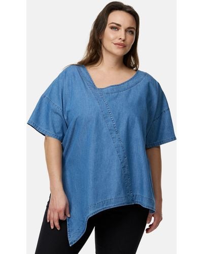 Kekoo Tunikashirt Kurzarm-Shirt in Denim Look aus 100% Baumwolle - Blau