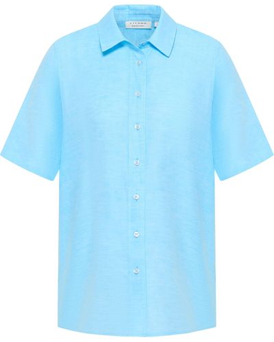 Eterna Kurzarmbluse Linen Shirt Bluse Leinen Kurzarm - Blau
