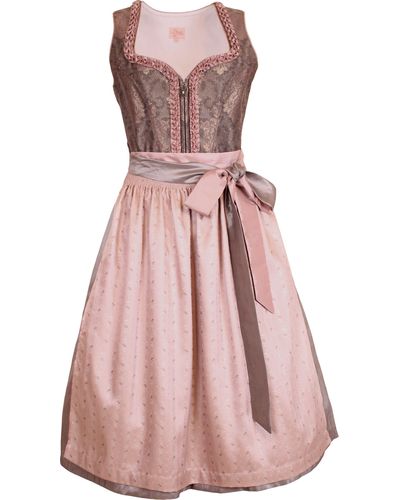 Pezzo Doro Dirndl Festtagsdirndl, grau/altrose in Midilänge 70 cm, (2-teilig, Kleid mit Schürze) - Pink