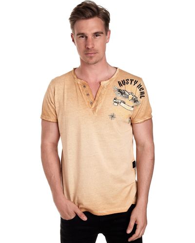 Rusty Neal T-Shirt mit modischer Knopfleiste - Natur