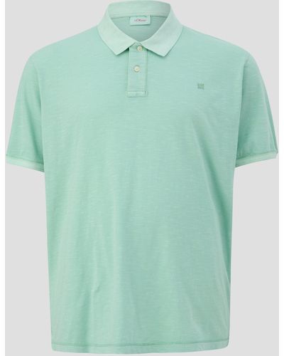 S.oliver Kurzarmshirt Poloshirt mit kleinem Logo-Print Garment Dye - Grün