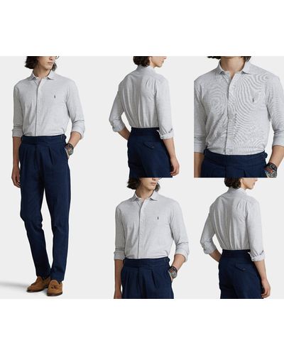 Ralph Lauren Langarmhemd POLO KNIT DRESS Shirt Hemd Slim Fit Spread Collar College - Blau
