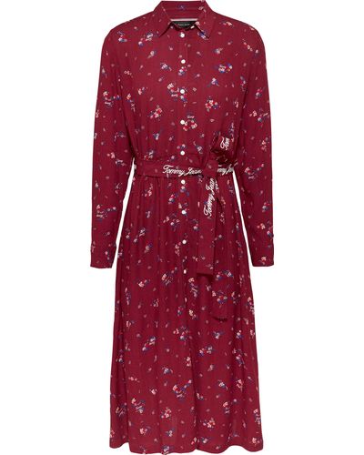 Tommy Hilfiger Hemdblusenkleid TJW FLORAL BELT SHIRT DRESS EXT Große Größen - Rot