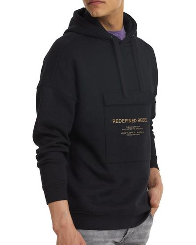 Redefined Rebel Rundhalspullover Josiah Hoodie Sweater mit Bio-Baumwolle 203062 Kapuzen-Pulli Schwarz