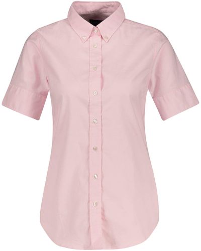 GANT Klassische Bluse Hemdbluse Slim Fit Kurzarm (1-tlg) - Pink