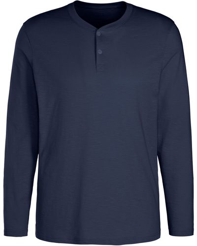 H.i.s. Henleyshirt Langarm, Shirt mit Knopfleiste aus strukturierter Baumwoll-Qualität - Blau