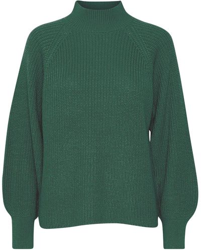 B.Young Strickpullover Grobstrick Pullover Ballonärmeln Sweater mit Kragen 6692 in Petrol - Grün