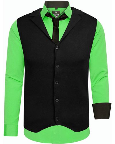 Rusty Neal Langarmhemd bestehend aus Hemd, Weste und Krawatte - Grün