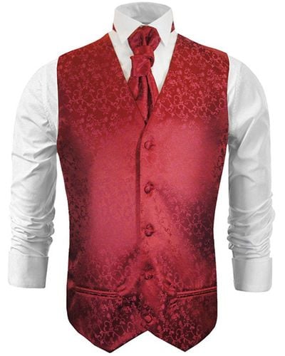 Paul Malone Anzugweste Hochzeitsweste mit Plastron Set 2tlg floral - Rot