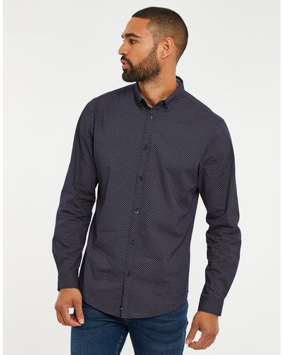 Threadbare Langarmhemd THB Shirt L/Slv Trim - Blau