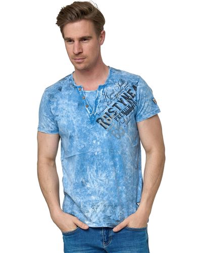 Rusty Neal T-Shirt im coolen Used-Look-Design - Blau