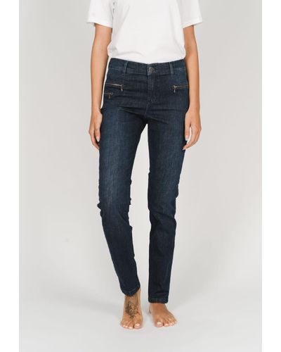 ANGELS Slim-fit- Jeans Malu Zip Zierreißverschlüssen mit Label-Applikationen - Blau