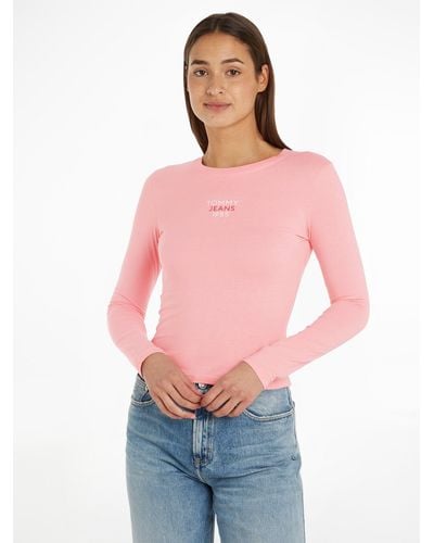 Tommy Hilfiger Curve T-Shirt TJW SLIM ESSENTIAL 1 LS EXT mit Tommy Jeans Logo-Schriftzug - Pink