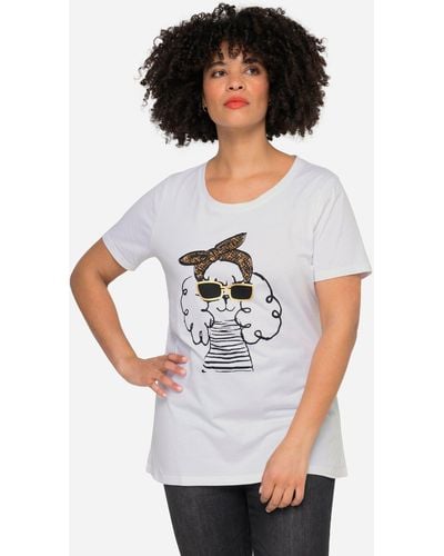 Angel of Style Rundhalsshirt T-Shirt Lama-Motiv Rundhals Halbarm - Weiß