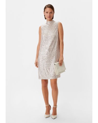 Comma, Minikleid Mesh-Kleid mit Pailletten - Weiß