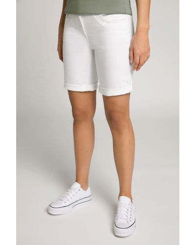 Gina Laura Regular-fit-Jeans Bermuda Seestern-Stickerei 5 Pockets Krempelsaum - Weiß