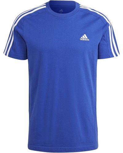 adidas Kurzarmshirt ESSENTIALS SINGLE JERSEY 3-STREIFEN T-Shirt blau/weiß