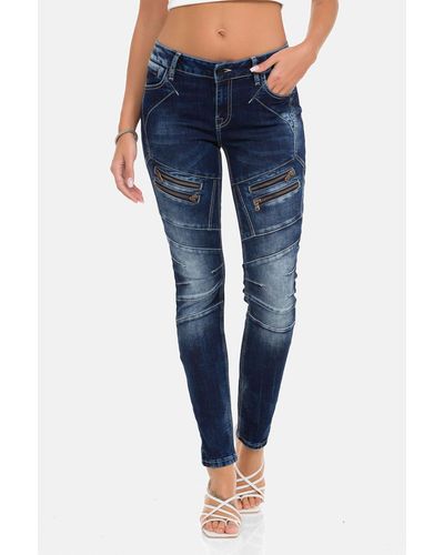 Cipo & Baxx Slim-fit-Jeans in sommerlichem Look - Blau