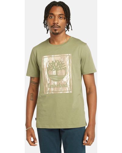 Timberland T-Shirt STACK LOGO Camo Short Sleeve Tee in groß Größen - Grün
