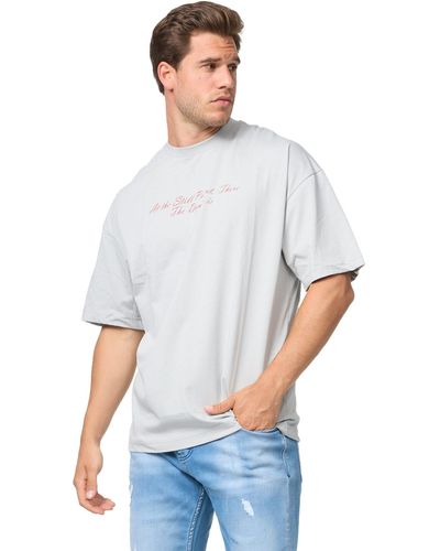 DENIM HOUSE Oversizd T-Shirt mit besonderem Druck Loose Fit Grau E1075 L - Weiß