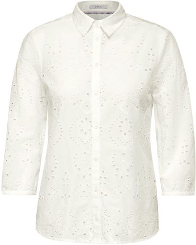 Cecil Klassische Bluse Solid Embroidery Blouse - Weiß