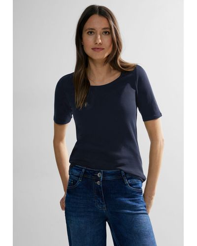 Cecil T-Shirt einfarbig in Universal Blue (1-tlg) Nicht Vorhanden - Blau