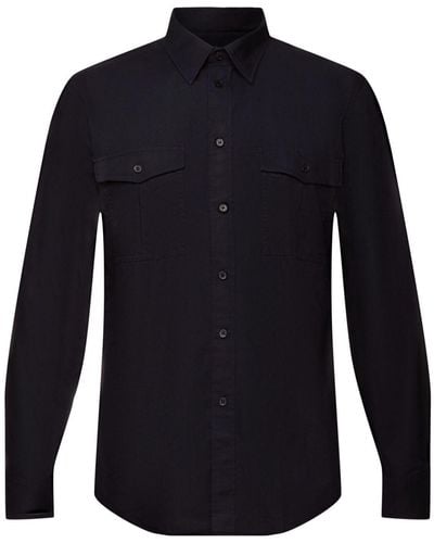 Esprit Langarmhemd Utility-Hemd aus Baumwolle - Blau