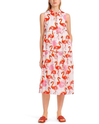 Marc Cain Maxikleid "Collection Summer Flash" Premium mode Stufenkleid mit Flamingo-Print - Rot