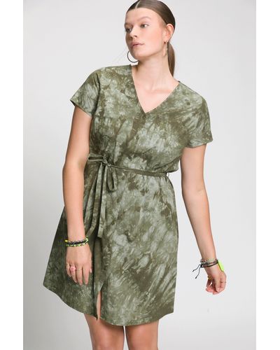 Studio Untold Jerseykleid Kleid A-Line Batik Print V-Ausschnitt Bindeband - Grün