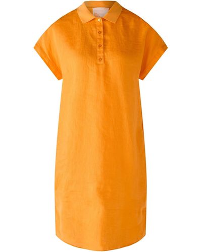 Ouí Sommerkleid Leinenkleid mit Jersey Patch - Orange