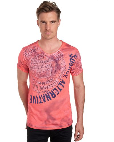 Rusty Neal T-Shirt mit Strasssteinen und Frontprint - Rot
