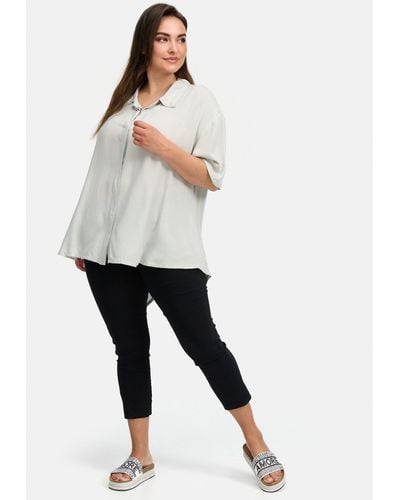 Kekoo Kurzarmbluse A-Linie Bluse aus luftig leichter Baumwoll-Viskose 'Suave' - Weiß