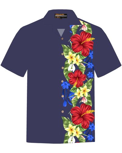 Hawaiihemdshop.de .de Hawaiihemd Hawaiihemdshop Hawaii Hemd Baumwolle Kurzarm Blüten Shirt - Blau
