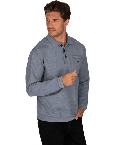 Trigema Sweatshirt Langarm Polo aus Sweat-Qualität - Blau