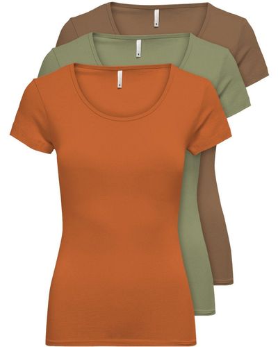 ONLY Shirt ONLLIVE LOVE NEW (3-tlg., 3er Pack) Figur betont, elastische Baumwollqualität - Orange