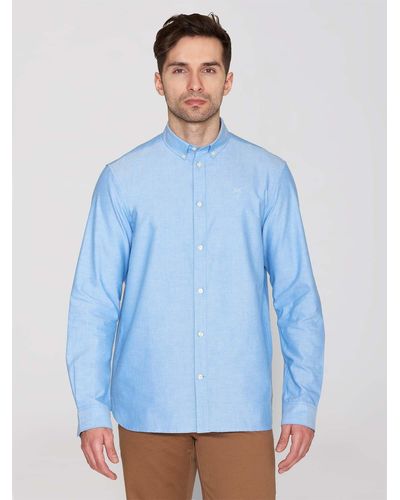 Knowledge Cotton Langarmhemd HARALD Small Owl Oxford Regular Fit Shirt - Blau